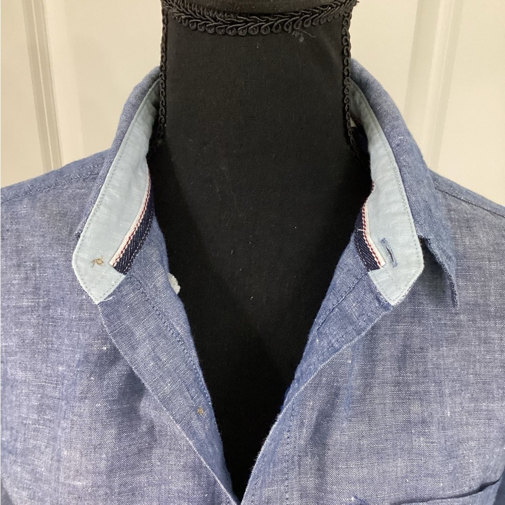 Weatherproof Blue Button Down Shirt Relaxed Fit Linen Blend - Picture 2 of 6